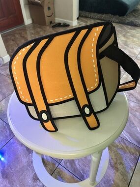 Jump from paper cartoon bag